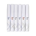Caruso Italy Men's Initial Monogram (A-Z) Embroidery 100% Pure Cotton Handkerchief White Base With Colored Border - Pack Of 6