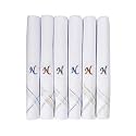 Caruso Italy Men's Initial Monogram (A-Z) Embroidery 100% Pure Cotton Handkerchief White Base With Colored Border - Pack Of 6