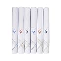 Caruso Italy Men's Initial Monogram (A-Z) Embroidery 100% Pure Cotton Handkerchief White Base With Colored Border - Pack Of 6