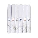 Caruso Italy Men's Initial Monogram (A-Z) Embroidery 100% Pure Cotton Handkerchief White Base With Colored Border - Pack Of 6