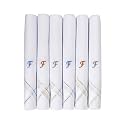 Caruso Italy Men's Initial Monogram (A-Z) Embroidery 100% Pure Cotton Handkerchief White Base With Colored Border - Pack Of 6