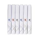 Caruso Italy Men's Initial Monogram (A-Z) Embroidery 100% Pure Cotton Handkerchief White Base With Colored Border - Pack Of 6