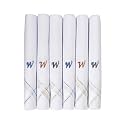 Caruso Italy Men's Initial Monogram (A-Z) Embroidery 100% Pure Cotton Handkerchief White Base With Colored Border - Pack Of 6