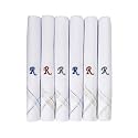 Caruso Italy Men's Initial Monogram (A-Z) Embroidery 100% Pure Cotton Handkerchief White Base With Colored Border - Pack Of 6