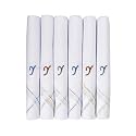 Caruso Italy Men's Initial Monogram (A-Z) Embroidery 100% Pure Cotton Handkerchief White Base With Colored Border - Pack Of 6