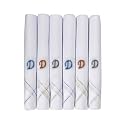 Caruso Italy Men's Initial Monogram (A-Z) Embroidery 100% Pure Cotton Handkerchief White Base With Colored Border - Pack Of 6