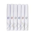 Caruso Italy Men's Initial Monogram (A-Z) Embroidery 100% Pure Cotton Handkerchief White Base With Colored Border - Pack Of 6
