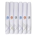 Caruso Italy Men's Initial Monogram (A-Z) Embroidery 100% Pure Cotton Handkerchief White Base With Colored Border - Pack Of 6