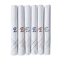 Caruso Italy Men's Initial Monogram (A-Z) Embroidery 100% Pure Cotton Handkerchief White Base With Colored Border - Pack Of 6