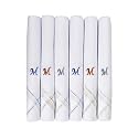 Caruso Italy Men's Initial Monogram (A-Z) Embroidery 100% Pure Cotton Handkerchief White Base With Colored Border - Pack Of 6