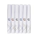 Caruso Italy Men's Initial Monogram (A-Z) Embroidery 100% Pure Cotton Handkerchief White Base With Colored Border - Pack Of 6