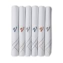 Caruso Italy Men's Initial Monogram (A-Z) Embroidery 100% Pure Cotton Handkerchief White Base With Colored Border - Pack Of 6