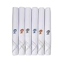 Caruso Italy Men's Initial Monogram (A-Z) Embroidery 100% Pure Cotton Handkerchief White Base With Colored Border - Pack Of 6