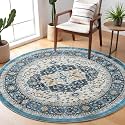 Carvapet 4ft Round Rug Dark Blue Vintage