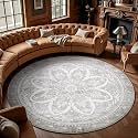 Carvapet Washable 8ft Round Area Rug Grey