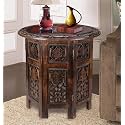 Carved Wood Round Side Table, White, 18x18