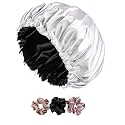 Satin Bonnet Silk Hair Bonnet For Sleeping Satin Bonnet For Hair Bonnets For Women Silk Bonnet For Natural Hair For Shower cap (SILVER)