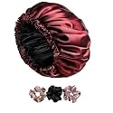 Satin Bonnet Silk Hair Bonnet For Sleeping Satin Bonnet For Hair Bonnets For Women Silk Bonnet For Natural Hair For Shower cap (RED)