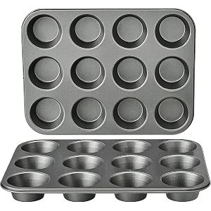 casa azul 12-cup muffin tray for baking with 100 muffin liners bpa free non-stick carbon steel cupcake tray 500f heat resistant microwave amp otg oven safe cupcake mould for baking - 1pc grey