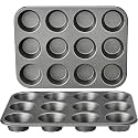 Casa Azul 12-Cup Muffin Tray for Baking with 100 Muffin Liners, BPA Free Non-Stick Carbon Steel Cupcake Tray, 500°F Heat Resistant, Microwave & OTG Oven Safe Cupcake Mould for Baking - 1pc, Grey