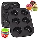 Casa Azul 6-Cup Muffin Tray for Baking with 6 Silicon Cupcake,BPA Free Non-Stick Carbon Steel Cupcake Tray,500°F Heat Resistant &amp; Easy to Clean,Microwave &amp; OTG Oven Safe Cupcake Mould for Baking,Black