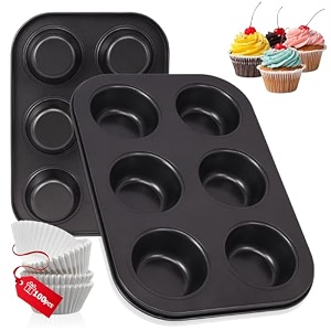 casa azul 6-cup muffin tray for baking with 100 muffin liners bpa free non-stick carbon steel cupcake tray 500f heat resistant amp easy to clean microwave amp otg oven safe cupcake mould for baking