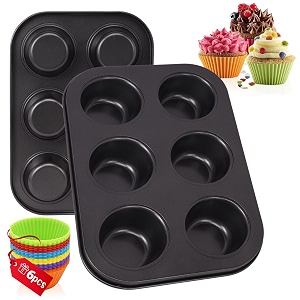 casa azul 6-cup muffin tray for baking with 6 silicon cupcake bpa free non-stick carbon steel cupcake tray 500f heat resistant amp easy to clean microwave amp otg oven safe cupcake mould for baking