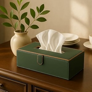 leather tissue box holder  paper napkin holder case  tissue holder dispenser organizer for car decor home room hotel green 1pc rectangular shape