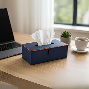leather tissue box holder  paper napkin holder case  tissue holder dispenser organizer for car decor home room hotel blue 1pc rectangular shape