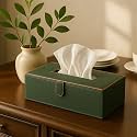 Leather Tissue Box Holder | Paper Napkin Holder Case | Tissue Holder Dispenser Organizer for Car Decor Home Room Hotel Green 1pc Rectangular Shape
