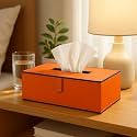 Leather Tissue Box Holder | Paper Napkin Holder Case | Tissue Holder Dispenser Organizer for Car Decor Home Room Hotel Orange 1pc Rectangular Shape
