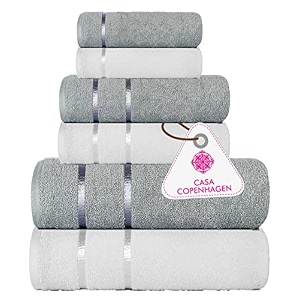 casa copenhagen310 denmark design - eternal premium collection 100 cotton 6 piece towel set includes 2 bath towels 2 hand towels 2 washcloths -n- grey amp white