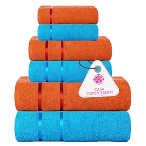 casa copenhagen310 denmark design - eternal premium collection 100 super soft cotton 6 piece towel set includes 2 bath towels 2 hand towels 2 washcloths -n- hawain ocean amp orange