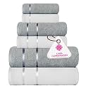 Casa Copenhagen,3.10 Denmark Design - Eternal Premium Collection 100% Cotton 6 Piece Towel Set, Includes 2 Bath Towels 2 Hand Towels 2 Washcloths -N- Grey &amp; White