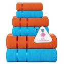 Casa Copenhagen,3.10 Denmark Design - Eternal Premium Collection 100% Super Soft Cotton 6 Piece Towel Set, Includes 2 Bath Towels 2 Hand Towels 2 Washcloths -N- Hawain Ocean &amp; Orange
