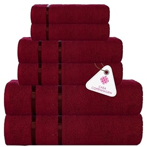 casa copenhagen denmark design - eternal premium 212 collection 100 cotton 6 piece towel set includes 2 bath towels 2 hand towels 2 washcloths -cabernet red
