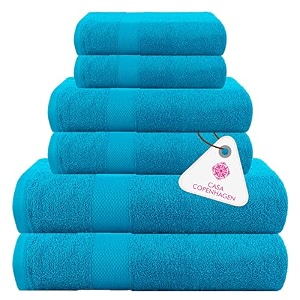 casa copenhagen denmark design -feather lite premium 212 collection 100 cotton 6 piece towel set includes 2 bath towels 2 hand towels 2 washcloths -teal