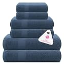 Casa Copenhagen Denmark Design -Feather lite Premium 2.12 Collection 100% Cotton 6 Piece Towel Set, includes 2 Bath Towels 2 Hand Towels 2 Washcloths -Navy