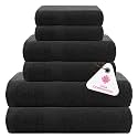Casa Copenhagen Denmark Design -Feather lite Premium 2.12 Collection 100% Cotton 6 Piece Towel Set, Includes 2 Bath Towels 2 Hand Towels 2 Washcloths -Black