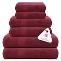 Casa Copenhagen Denmark Design -Feather lite Premium 2.12 Collection 100% Cotton 6 Piece Towel Set, Includes 2 Bath Towels 2 Hand Towels 2 Washcloths -Burgandy