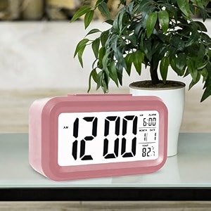 casa copenhagen digital alarm clock table clock for students home office corporate with automatic sensor date amp temperature - pink
