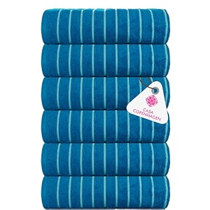 casa copenhagen - egyptian premium cotton ecstatic 6 pcs face towel 30 x 30 cm colour  teal blue