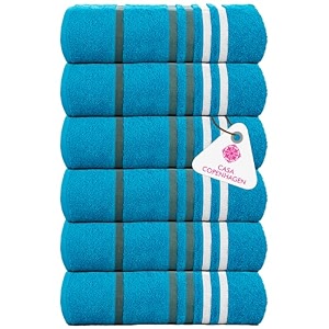 casa copenhagen - egyptian cotton exotic 6 pcs face towel 30 x 30 cm colour  teal blue