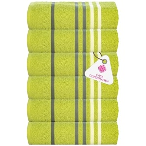 casa copenhagen - egyptian cotton exotic 6 pcs face towel 30 x 30 cm colour  lime green