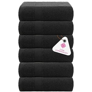 casa copenhagen - egyptian cotton feather lite 6 pcs face towel 30 x 30cm colour  black