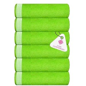 casa copenhagen - egyptian cotton solitiare 6 pcs face towel 30 x 30 cm colour  lime green