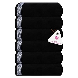 casa copenhagen - egyptian cotton solitiare 6 pcs face towel 30 x 30 cm colour  black