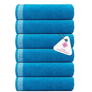 casa copenhagen - egyptian cotton solitiare 6 pcs face towel 30 x 30 cm colour  teal blue