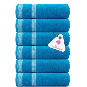 casa copenhagen - egyptian cotton solitiare 6 pcs face towel 30 x 30 cm colour  teal blue