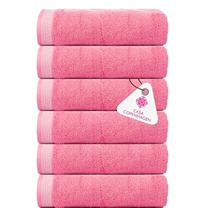 casa copenhagen - egyptian cotton solitiare 6 pcs face towel 30 x 30 cm colour  pink